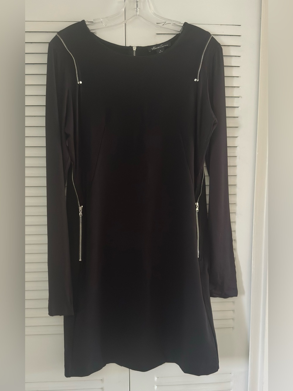 Kenneth Cole Black Long-Sleeve Midi Dress with Silver Zippers
